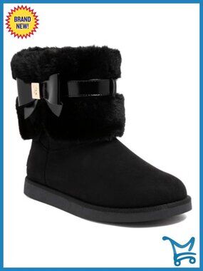 Faux Fur Lined Ankle Booties with Bow Accent, Cozy Slip On Winter Boots